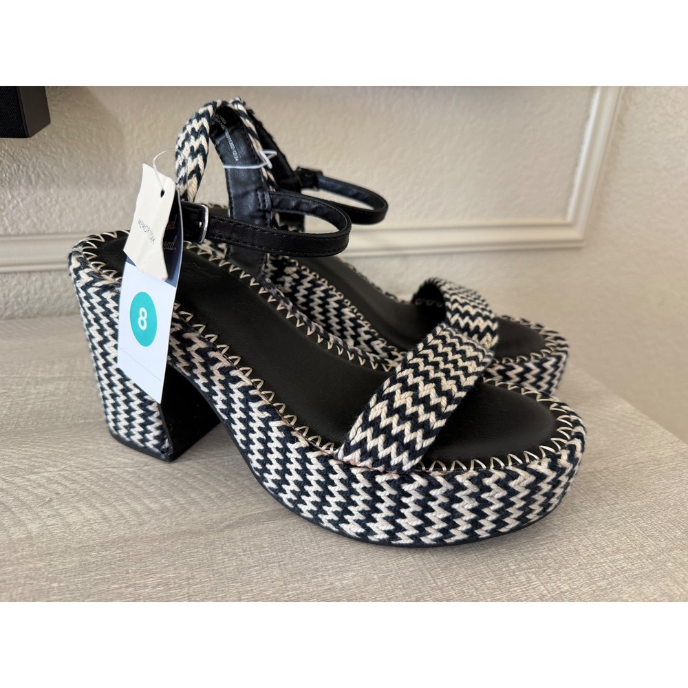 Universal Thread Madeline Platform Sandals Black White Woven Block Heel 8 NEW